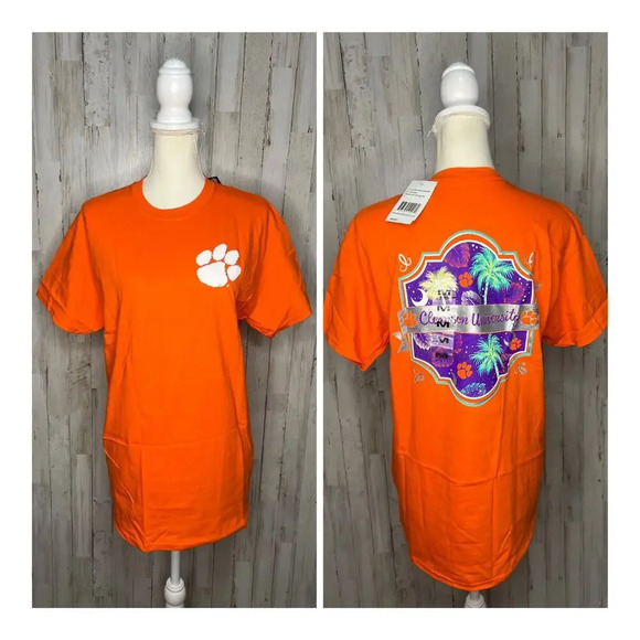 NWT Clemson University Orange Neon Palmetto Trees Short‎ Sleeve Unisex T-Shirt - Picture 2 of 6